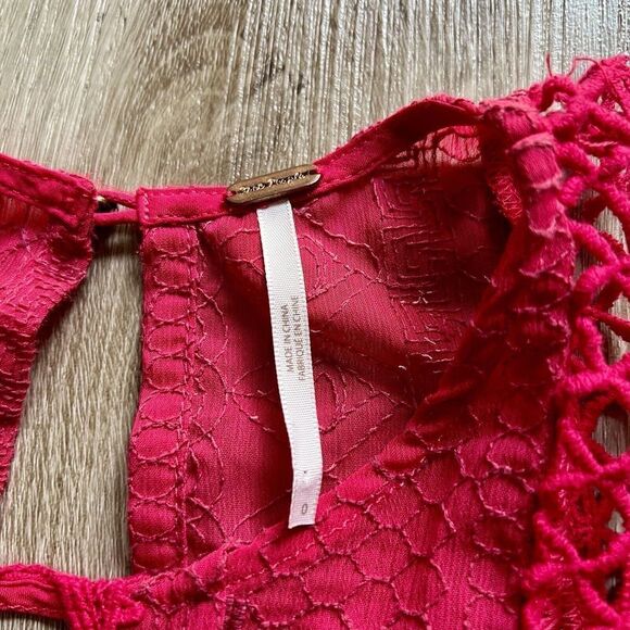 Free People Pink Rose Women's Size 0 Wherever You Go Crocheted Mini Dress Pocket - Picture 4 of 10